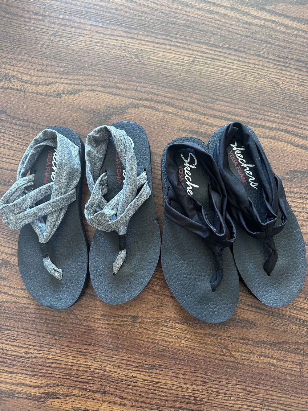 Skechers Women’s Black and Gray Wrap-Style Yoga Foam Sandals